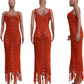 Sexy Beach Dress for Women Cover up Sleeveless Mesh Crochet Maxi Dress Summer Dresses Bikini Covers Orange Medium