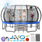 Large Outdoor Trampoline with Basketball Hoop, 10-16FT with Lights for Kids and Adults, Recreational Trampoline with Sprinkler and Stakes