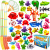 CozyBomB™ Magnetic Fishing Toys Game Set for Kids | Water Table Bathtub Kiddie Pool Party & Pole Rod Net, Plastic Floating Fish Toddler Color Ocean Sea Animals Birthday Age 3 4 5 6 Year