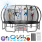 Large Outdoor Trampoline with Basketball Hoop, 10-16FT with Lights for Kids and Adults, Recreational Trampoline with Sprinkler and Stakes