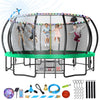 Large Outdoor Trampoline with Basketball Hoop, 10-16FT with Lights for Kids and Adults, Recreational Trampoline with Sprinkler and Stakes