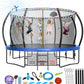Large Outdoor Trampoline with Basketball Hoop, 10-16FT with Lights for Kids and Adults, Recreational Trampoline with Sprinkler and Stakes