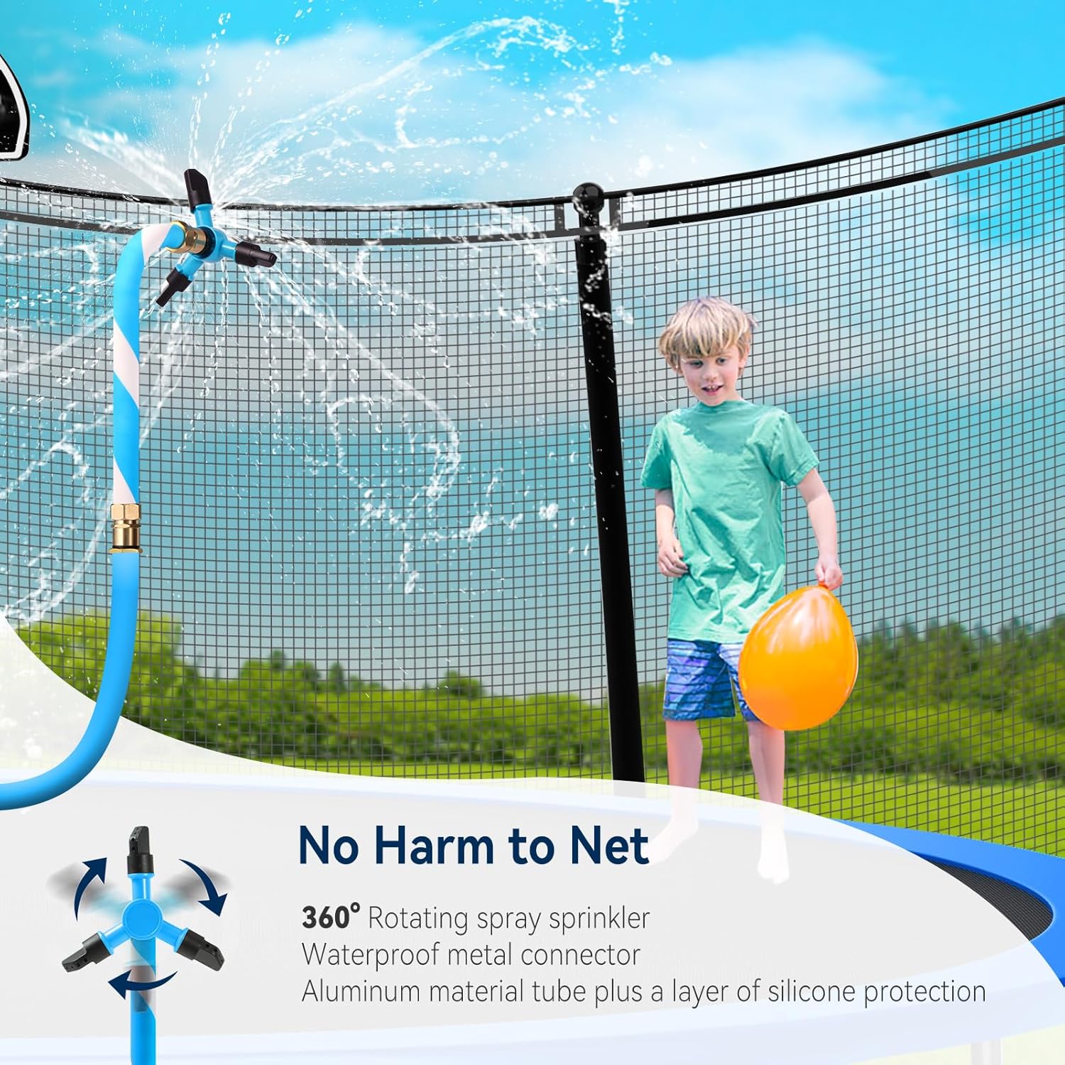 Tatub Trampoline Accessories Kit, Fits 8-16FT Trampoline Sprinkler/50FT Lights/Stakes, Heavy Duty Anchor Kit, Net Friendly Sprinkler, Outdoor Waterproof Lights, 3 in 1