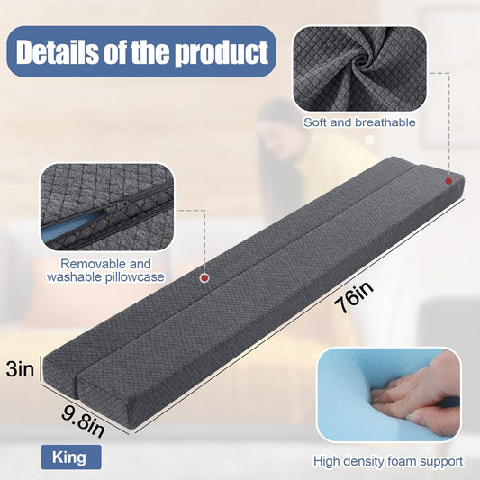 BALAPET Flodable Pillow for Headboard Gap,Bed Gap Filler Queen Size,Adjustable Bed Wedge Pillow for Headboard,Rectangular Bed Gap Filler,Foam Mattress Gap Filler(Gray,King)
