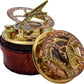 Personalized Engraved Antique Brass & Copper Sundial Compass, Sundial Clock in Leather Box Gift Sun Clock Ship Replica Watch