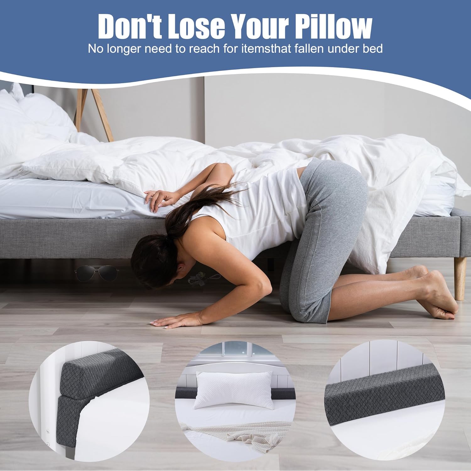 BALAPET Flodable Pillow for Headboard Gap,Bed Gap Filler Queen Size,Adjustable Bed Wedge Pillow for Headboard,Rectangular Bed Gap Filler,Foam Mattress Gap Filler(Gray,King)