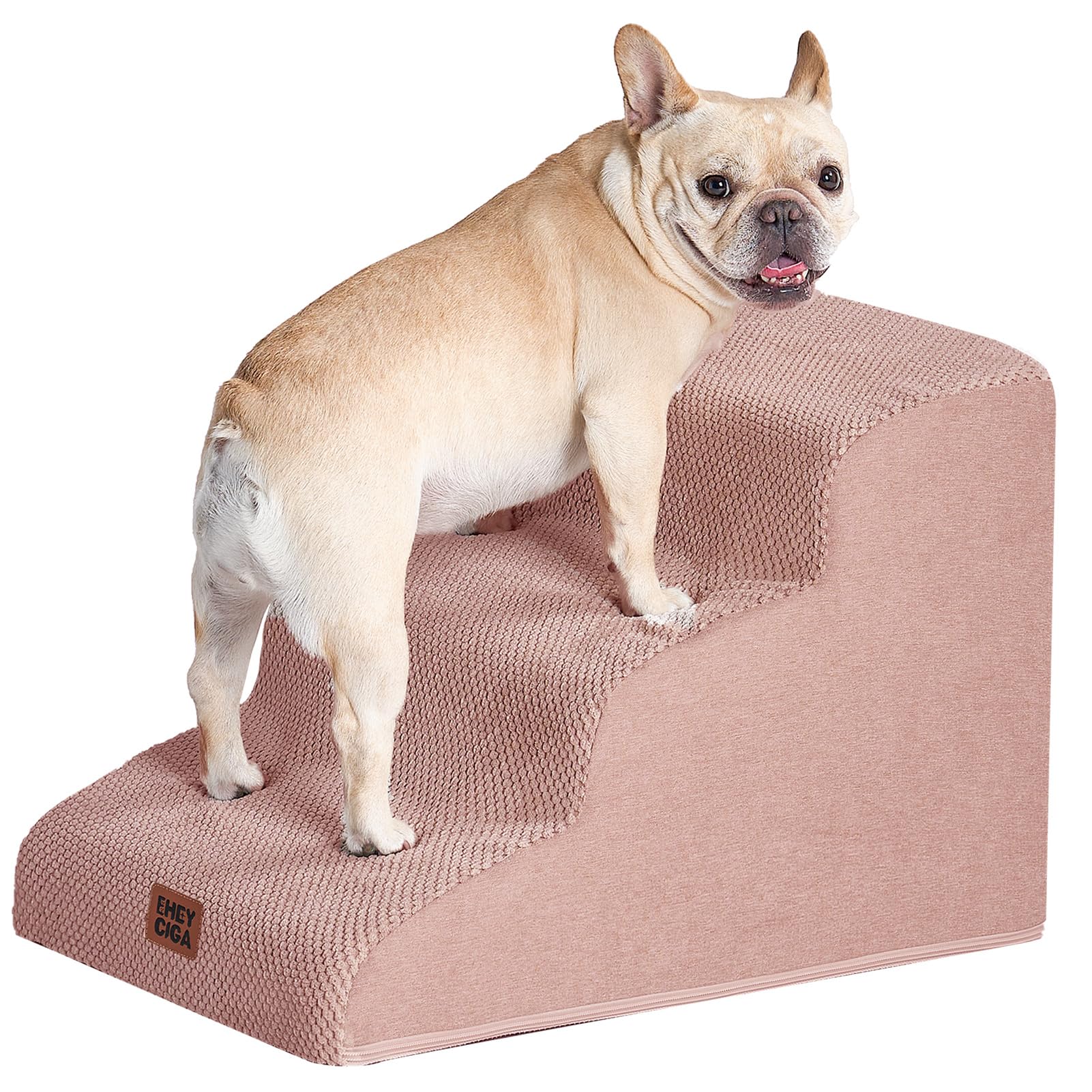 EHEYCIGA Curved Dog Stairs Ramp for High Beds 19.7" H, 4-Step Dog Steps for Small Dogs and Cats, Pet Stairs for High Bed Climbing, Non-Slip Balanced Pet Step Indoor, Grey
