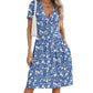 NILOUFO Women's Summer Casual Dress Short Sleeve Wrap V Neck Midi Dresses with Pockets