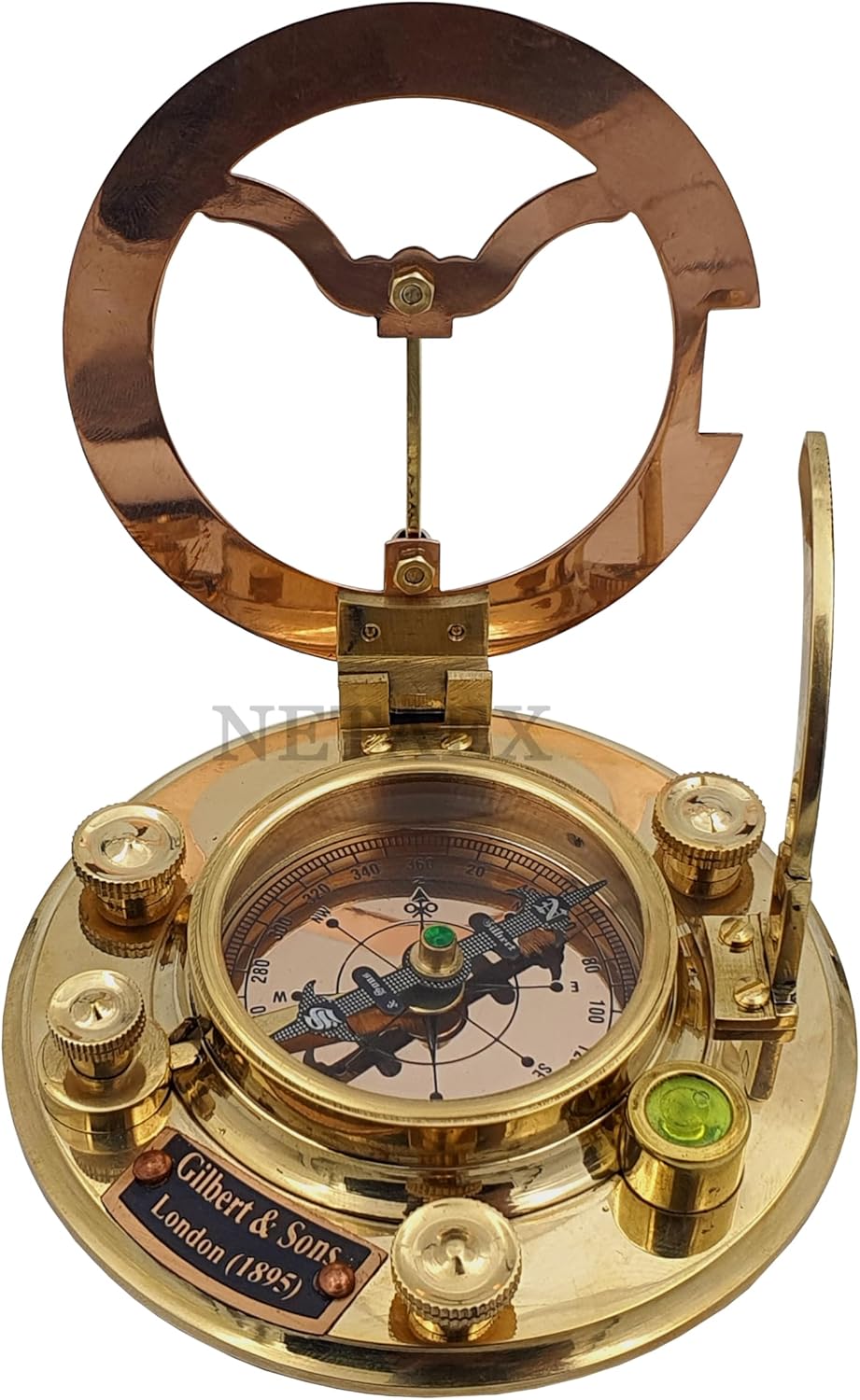Personalized Engraved Antique Brass & Copper Sundial Compass, Sundial Clock in Leather Box Gift Sun Clock Ship Replica Watch
