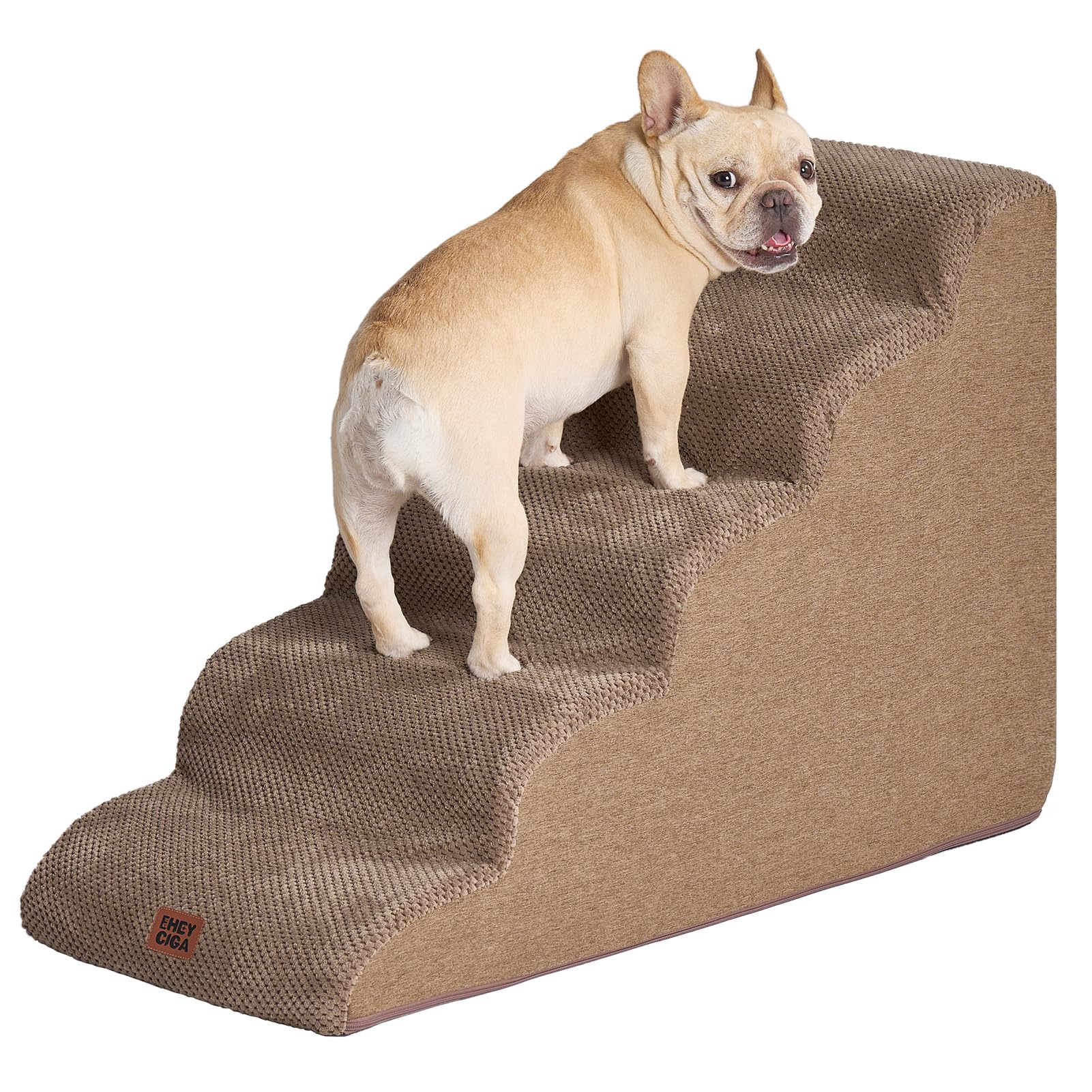 EHEYCIGA Curved Dog Stairs Ramp for High Beds 19.7" H, 4-Step Dog Steps for Small Dogs and Cats, Pet Stairs for High Bed Climbing, Non-Slip Balanced Pet Step Indoor, Grey
