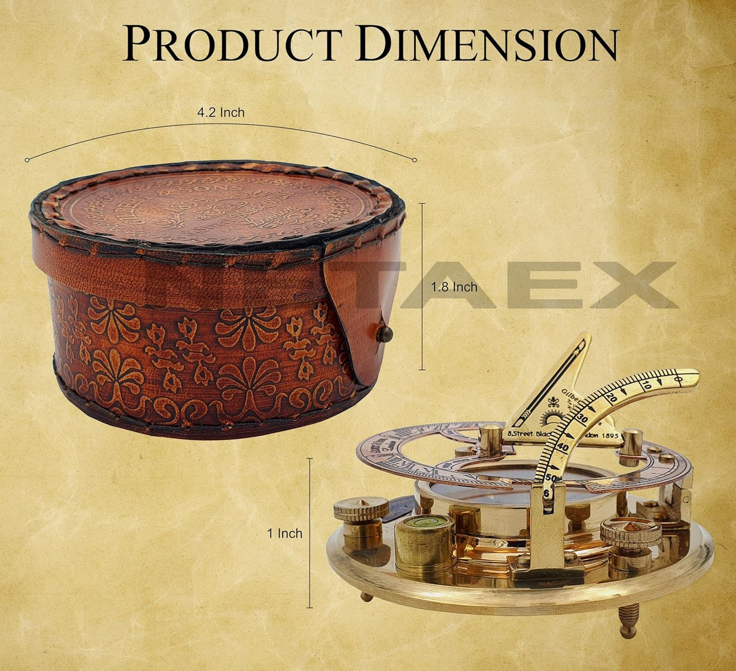 Personalized Engraved Antique Brass & Copper Sundial Compass, Sundial Clock in Leather Box Gift Sun Clock Ship Replica Watch