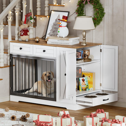 PAKASEPT Dog Crate Furniture, Pet Bunk Bed with Stairs and Storage, Dogs/Cats Window Perch, with Multi-Purpose Blanket and Fluffy Dog Bed for Small Medium Size (55.1L x 28.5" W x 37.4" H)