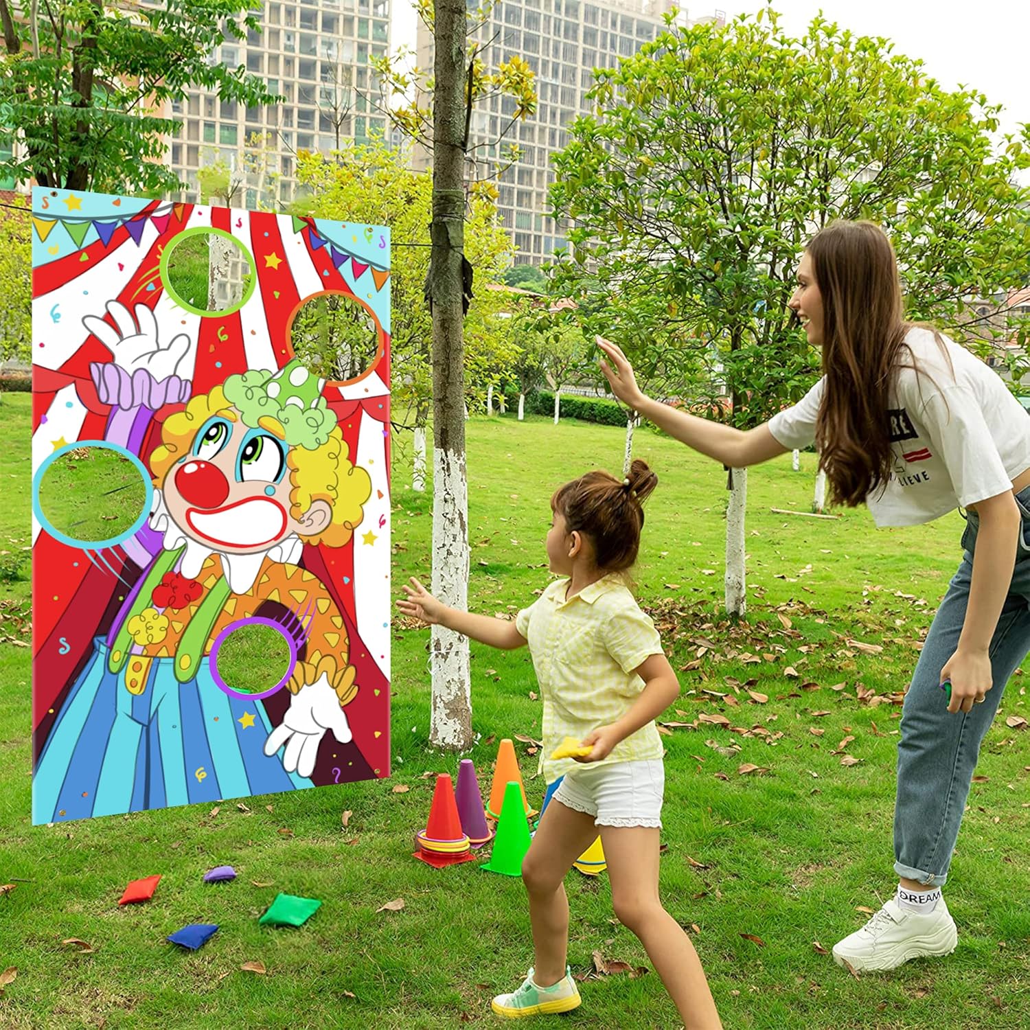 JOYIN 31PCS 3 in 1 Carnival Games, Easter Ring Toss Yard Set, Bean Bags, Cones - Outdoor Toys for Toddlers & Kids, Children's Indoor Play, Family Fun, Kids Party Cornhole Set, Lawn Games