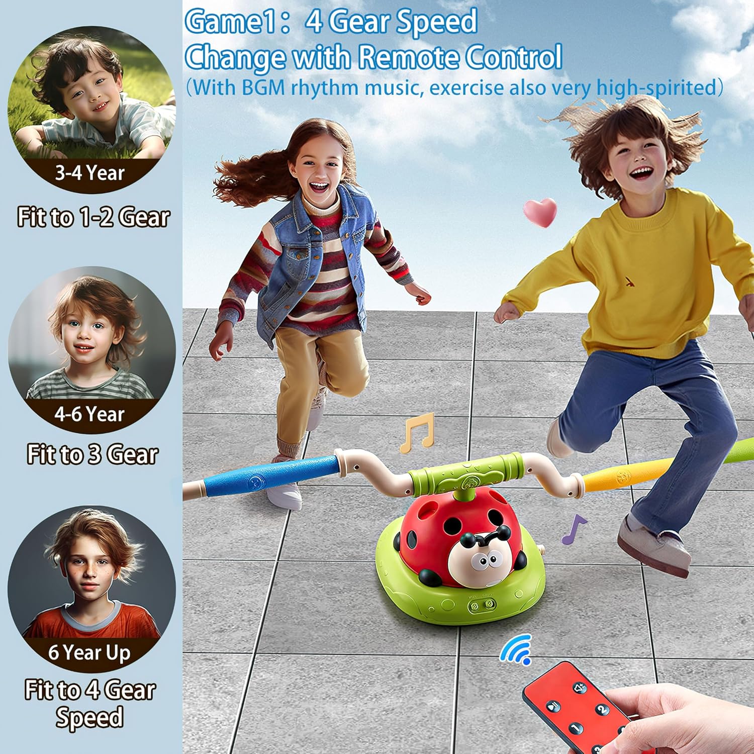 Powza 3 in 1 Musical Jump, Toss Ring Game and Stomping Launch Rocket Launcher for Kids Outdoor Toys with Remote Control, Indoor Outside Toy for Kids Ages 4-8 Toys for Ages 5-7 8-13 Birthday Gifts