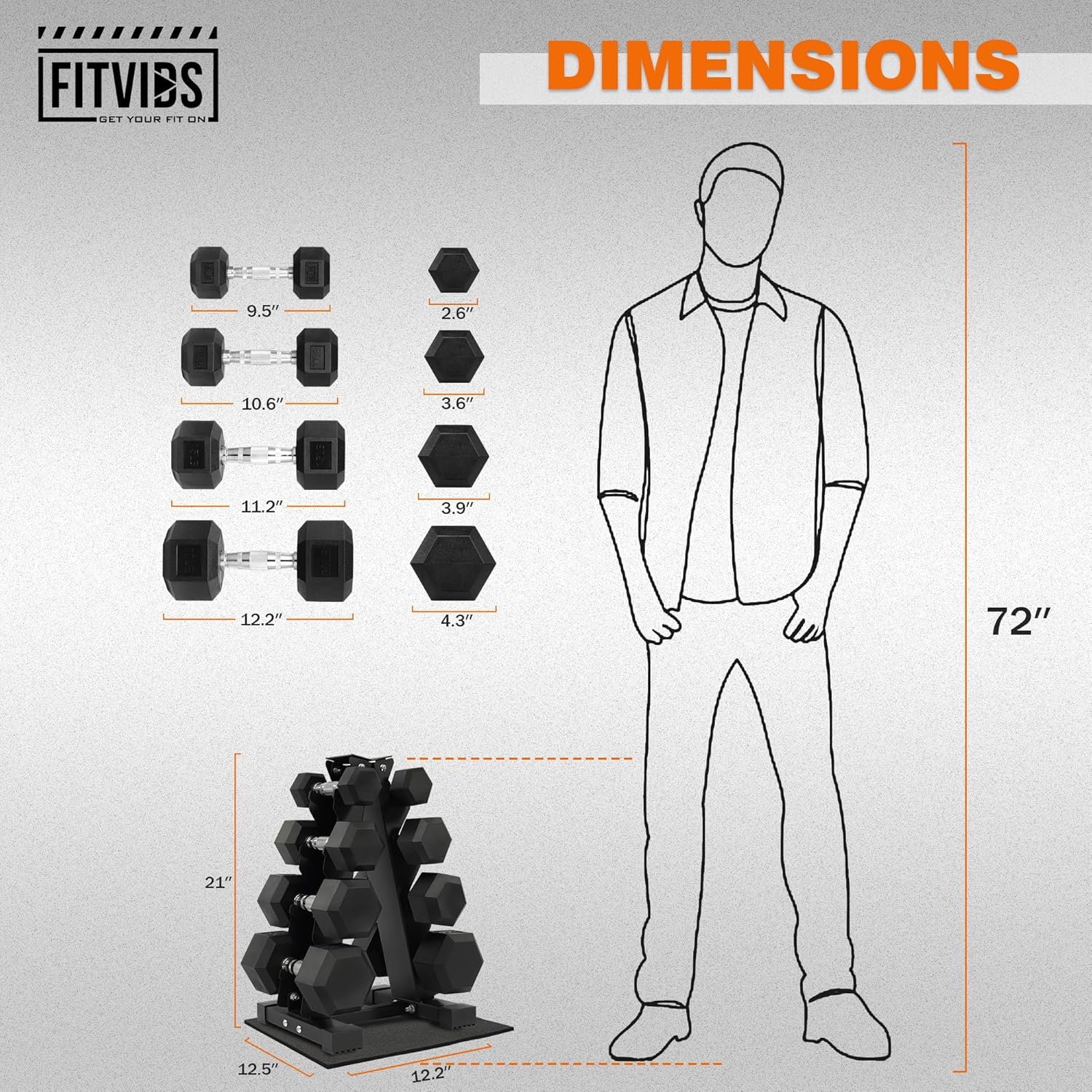 Rubber Coated Hex Dumbbell Weight Set and Storage Rack, 100LB Set or 150LB Set, 5-20 lbs Pairs or 5-25 lbs Pairs