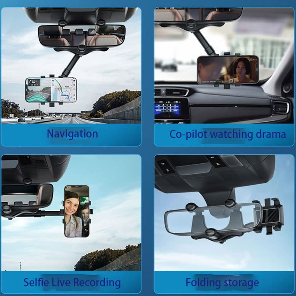 360° Car Phone Holder Rotatable and Retractable Rearview Mirror Mount Universal