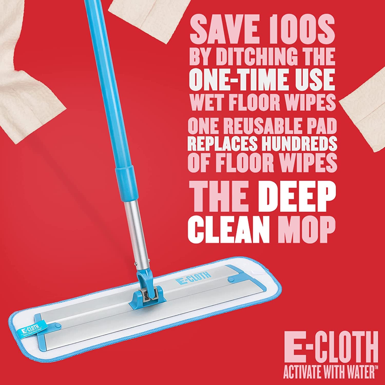 Deep Clean Mop, Microfiber Mop, Perfect Floor Cleaner for Hardwood, Laminate, Tile and Stone Flooring, Washable and Reusable, 100 Wash Promise,Blue / Silver