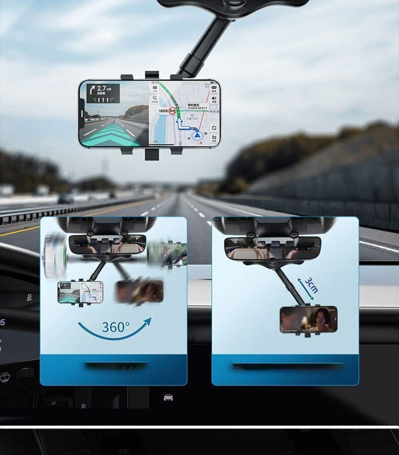 360° Car Phone Holder Rotatable and Retractable Rearview Mirror Mount Universal