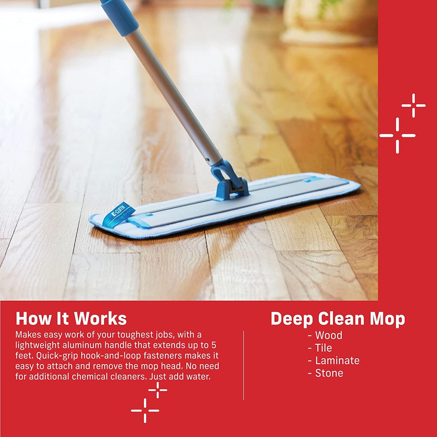 Deep Clean Mop, Microfiber Mop, Perfect Floor Cleaner for Hardwood, Laminate, Tile and Stone Flooring, Washable and Reusable, 100 Wash Promise,Blue / Silver