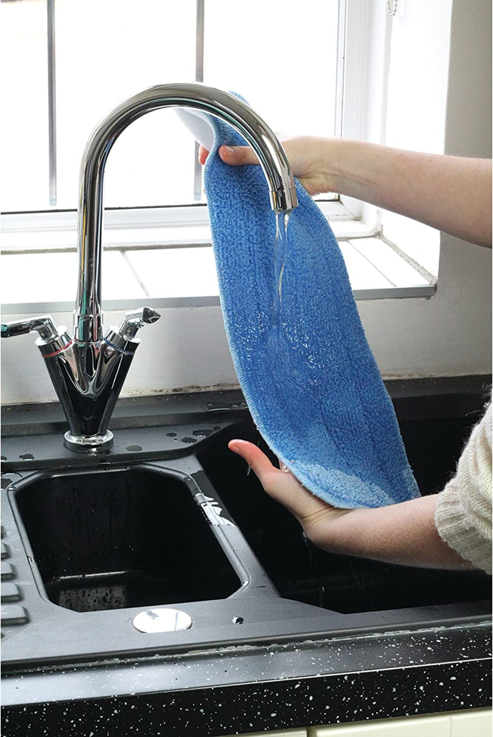 Deep Clean Mop, Microfiber Mop, Perfect Floor Cleaner for Hardwood, Laminate, Tile and Stone Flooring, Washable and Reusable, 100 Wash Promise,Blue / Silver